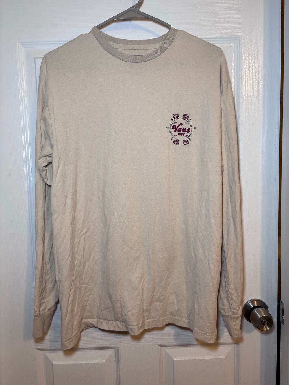 Vans The Authentic Original 1966 Long Sleeve Shirt Men’s Medium Cream Retro Logo
